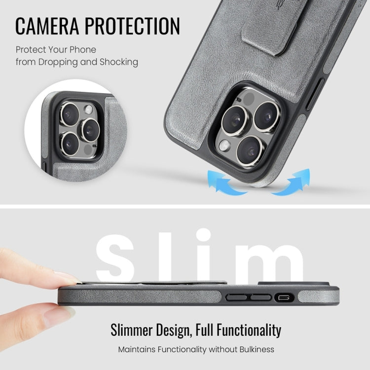 For iPhone 15 Pro Max Fierre Shann Oil Wax Cow Leather Holder Back Phone Case(Grey) - iPhone 15 Pro Max Cases by FIERRE SHANN | Online Shopping UK | buy2fix