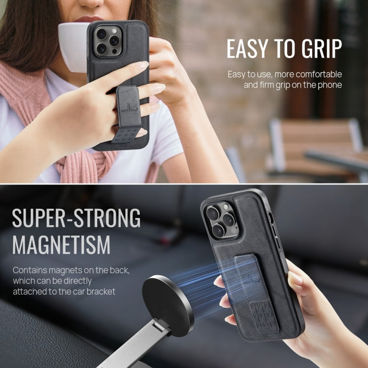 For iPhone 15 Pro Fierre Shann Oil Wax Cow Leather Holder Back Phone Case(Black) - iPhone 15 Pro Cases by FIERRE SHANN | Online Shopping UK | buy2fix
