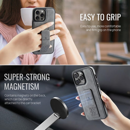 For iPhone 15 Pro Fierre Shann Oil Wax Cow Leather Holder Back Phone Case(Grey) - iPhone 15 Pro Cases by FIERRE SHANN | Online Shopping UK | buy2fix
