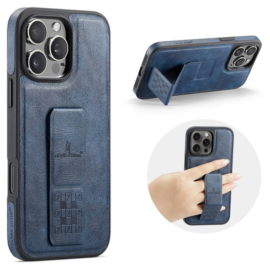 For iPhone 15 Pro Fierre Shann Oil Wax Cow Leather Holder Back Phone Case(Blue) - iPhone 15 Pro Cases by FIERRE SHANN | Online Shopping UK | buy2fix