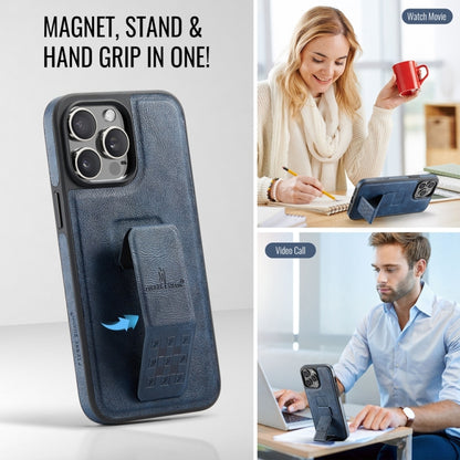 For iPhone 15 Pro Fierre Shann Oil Wax Cow Leather Holder Back Phone Case(Blue) - iPhone 15 Pro Cases by FIERRE SHANN | Online Shopping UK | buy2fix