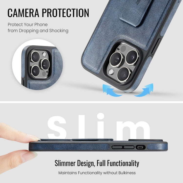 For iPhone 15 Pro Fierre Shann Oil Wax Cow Leather Holder Back Phone Case(Blue) - iPhone 15 Pro Cases by FIERRE SHANN | Online Shopping UK | buy2fix