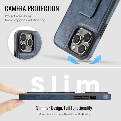 For iPhone 15 Pro Fierre Shann Oil Wax Cow Leather Holder Back Phone Case(Blue) - iPhone 15 Pro Cases by FIERRE SHANN | Online Shopping UK | buy2fix