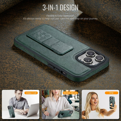 For iPhone 15 Pro Fierre Shann Oil Wax Cow Leather Holder Back Phone Case(Green) - iPhone 15 Pro Cases by FIERRE SHANN | Online Shopping UK | buy2fix