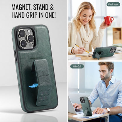 For iPhone 15 Pro Fierre Shann Oil Wax Cow Leather Holder Back Phone Case(Green) - iPhone 15 Pro Cases by FIERRE SHANN | Online Shopping UK | buy2fix