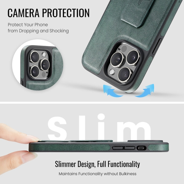 For iPhone 15 Pro Fierre Shann Oil Wax Cow Leather Holder Back Phone Case(Green) - iPhone 15 Pro Cases by FIERRE SHANN | Online Shopping UK | buy2fix