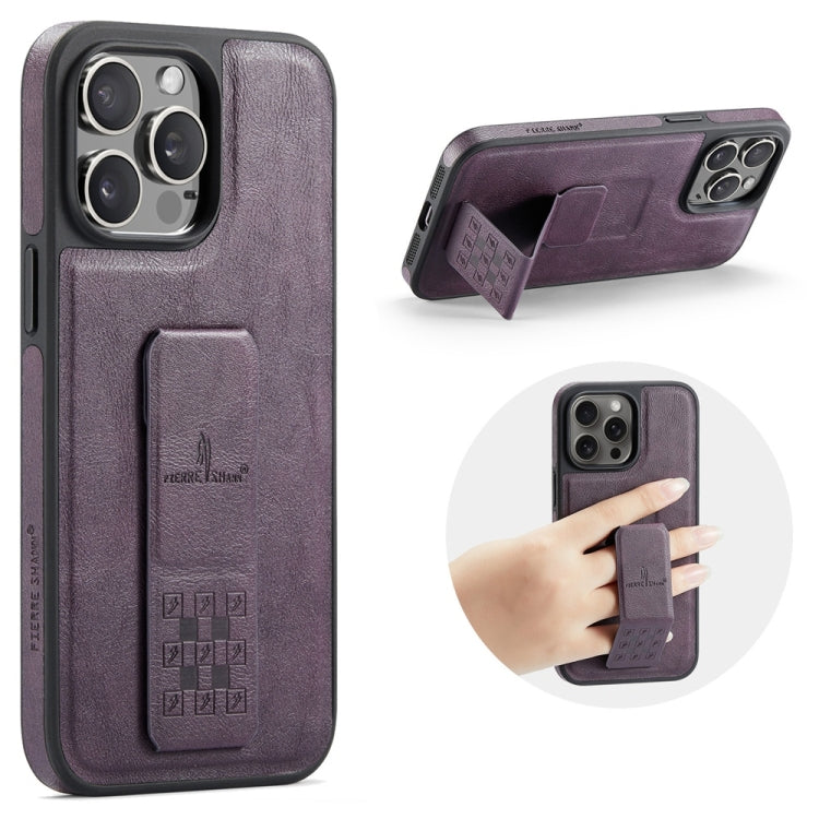 For iPhone 15 Pro Fierre Shann Oil Wax Cow Leather Holder Back Phone Case(Purple) - iPhone 15 Pro Cases by FIERRE SHANN | Online Shopping UK | buy2fix
