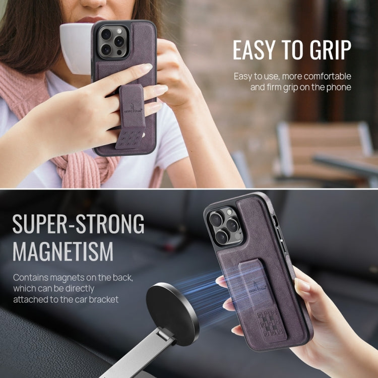 For iPhone 15 Pro Fierre Shann Oil Wax Cow Leather Holder Back Phone Case(Purple) - iPhone 15 Pro Cases by FIERRE SHANN | Online Shopping UK | buy2fix