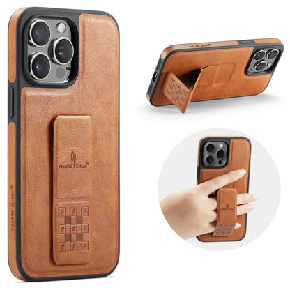 For iPhone 15 Pro Fierre Shann Oil Wax Cow Leather Holder Back Phone Case(Brown) - iPhone 15 Pro Cases by FIERRE SHANN | Online Shopping UK | buy2fix