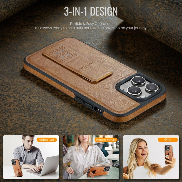 For iPhone 15 Pro Fierre Shann Oil Wax Cow Leather Holder Back Phone Case(Brown) - iPhone 15 Pro Cases by FIERRE SHANN | Online Shopping UK | buy2fix