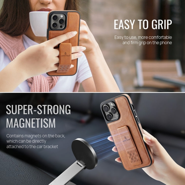 For iPhone 15 Pro Fierre Shann Oil Wax Cow Leather Holder Back Phone Case(Brown) - iPhone 15 Pro Cases by FIERRE SHANN | Online Shopping UK | buy2fix