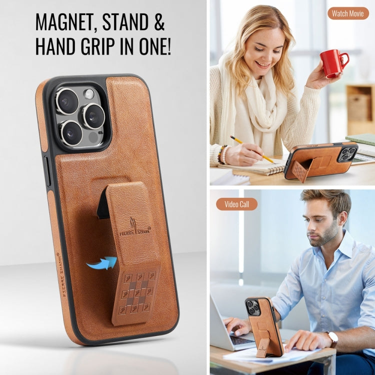 For iPhone 15 Pro Fierre Shann Oil Wax Cow Leather Holder Back Phone Case(Brown) - iPhone 15 Pro Cases by FIERRE SHANN | Online Shopping UK | buy2fix