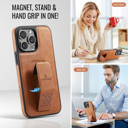 For iPhone 15 Pro Fierre Shann Oil Wax Cow Leather Holder Back Phone Case(Brown) - iPhone 15 Pro Cases by FIERRE SHANN | Online Shopping UK | buy2fix