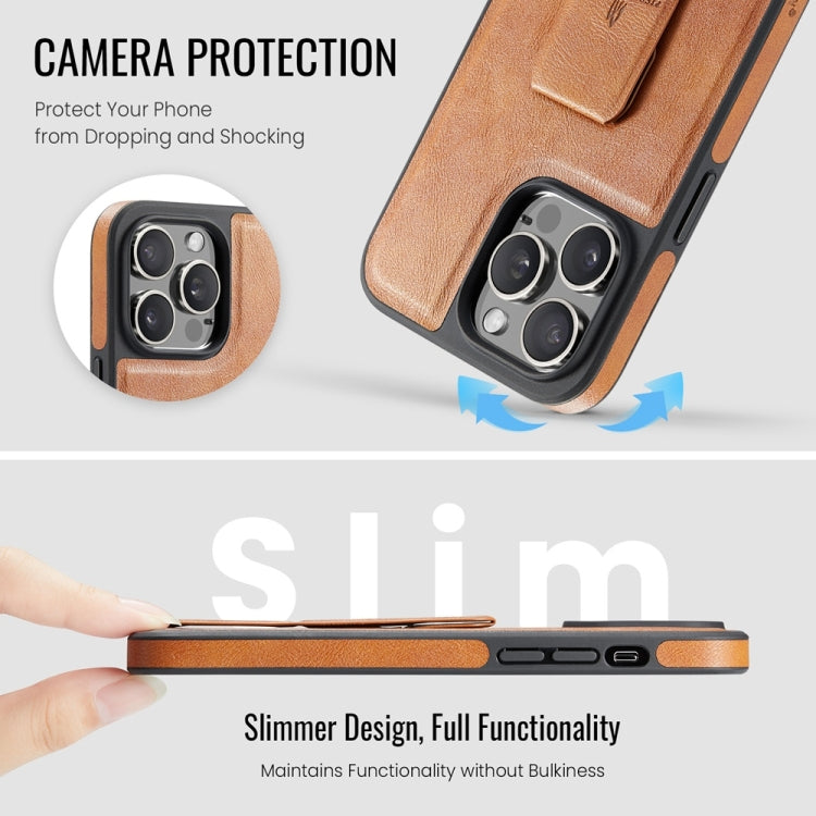 For iPhone 15 Pro Fierre Shann Oil Wax Cow Leather Holder Back Phone Case(Brown) - iPhone 15 Pro Cases by FIERRE SHANN | Online Shopping UK | buy2fix