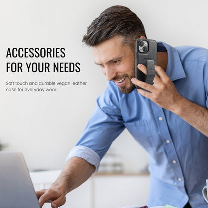 For iPhone 15 Fierre Shann Oil Wax Cow Leather Holder Back Phone Case(Black) - iPhone 15 Cases by FIERRE SHANN | Online Shopping UK | buy2fix