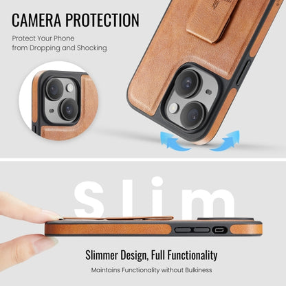 For iPhone 15 Fierre Shann Oil Wax Cow Leather Holder Back Phone Case(Brown) - iPhone 15 Cases by FIERRE SHANN | Online Shopping UK | buy2fix