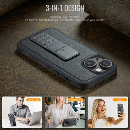 For iPhone 14 Fierre Shann Oil Wax Cow Leather Holder Back Phone Case(Black) - iPhone 14 Cases by FIERRE SHANN | Online Shopping UK | buy2fix