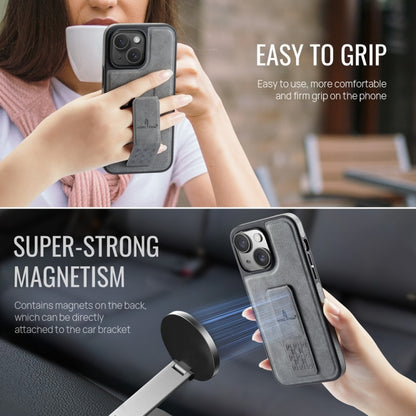 For iPhone 14 Fierre Shann Oil Wax Cow Leather Holder Back Phone Case(Grey) - iPhone 14 Cases by FIERRE SHANN | Online Shopping UK | buy2fix