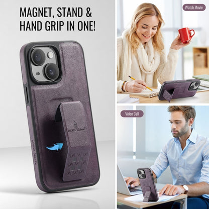 For iPhone 14 Fierre Shann Oil Wax Cow Leather Holder Back Phone Case(Purple) - iPhone 14 Cases by FIERRE SHANN | Online Shopping UK | buy2fix