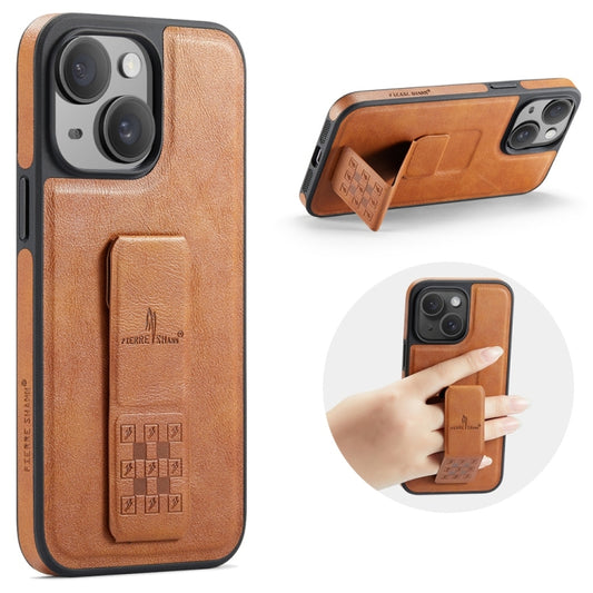 For iPhone 14 Fierre Shann Oil Wax Cow Leather Holder Back Phone Case(Brown) - iPhone 14 Cases by FIERRE SHANN | Online Shopping UK | buy2fix