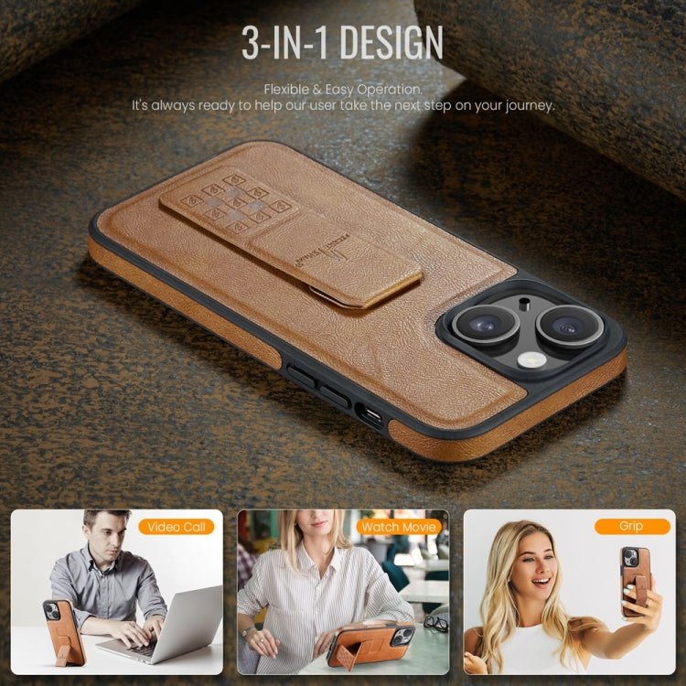 For iPhone 14 Fierre Shann Oil Wax Cow Leather Holder Back Phone Case(Brown) - iPhone 14 Cases by FIERRE SHANN | Online Shopping UK | buy2fix