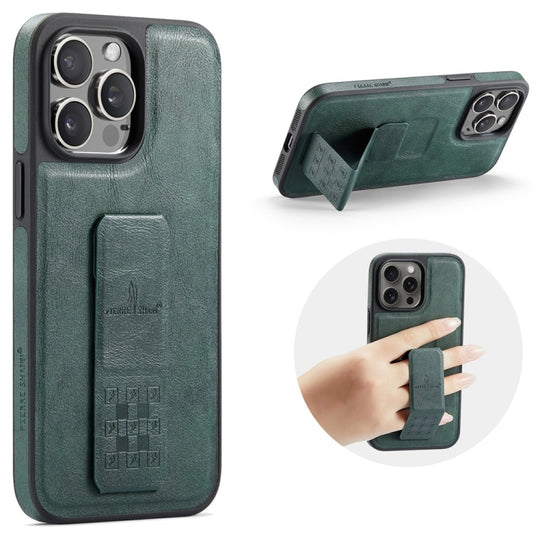 For iPhone 13 Pro Max Fierre Shann Oil Wax Cow Leather Holder Back Phone Case(Green)