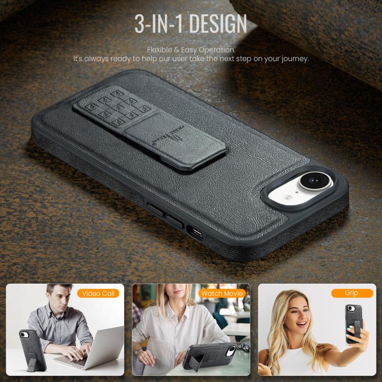 For iPhone 16e Fierre Shann Oil Wax Cow Leather Holder Back Phone Case(Black) - iPhone 16e Cases by FIERRE SHANN | Online Shopping UK | buy2fix