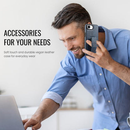 For iPhone 16e Fierre Shann Oil Wax Cow Leather Holder Back Phone Case(Blue) - iPhone 16e Cases by FIERRE SHANN | Online Shopping UK | buy2fix