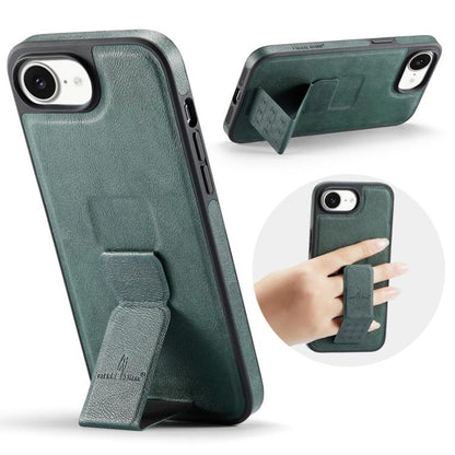 For iPhone 16e Fierre Shann Oil Wax Cow Leather Holder Back Phone Case(Green) - iPhone 16e Cases by FIERRE SHANN | Online Shopping UK | buy2fix