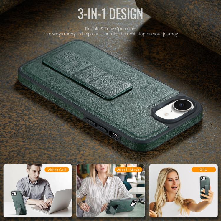 For iPhone 16e Fierre Shann Oil Wax Cow Leather Holder Back Phone Case(Green) - iPhone 16e Cases by FIERRE SHANN | Online Shopping UK | buy2fix