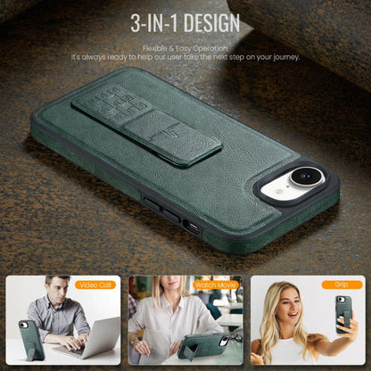 For iPhone 16e Fierre Shann Oil Wax Cow Leather Holder Back Phone Case(Green) - iPhone 16e Cases by FIERRE SHANN | Online Shopping UK | buy2fix