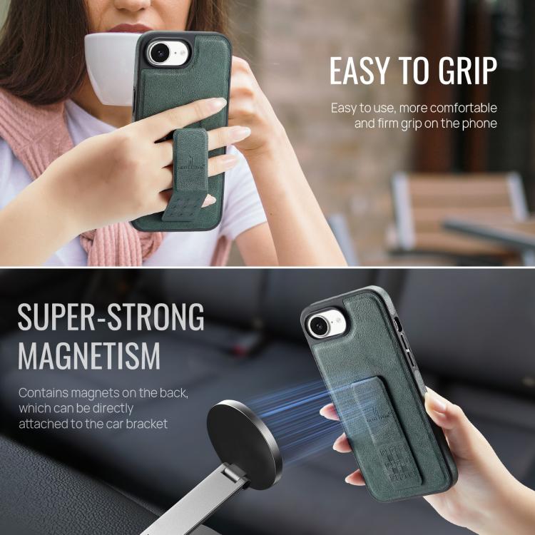 For iPhone 16e Fierre Shann Oil Wax Cow Leather Holder Back Phone Case(Green) - iPhone 16e Cases by FIERRE SHANN | Online Shopping UK | buy2fix