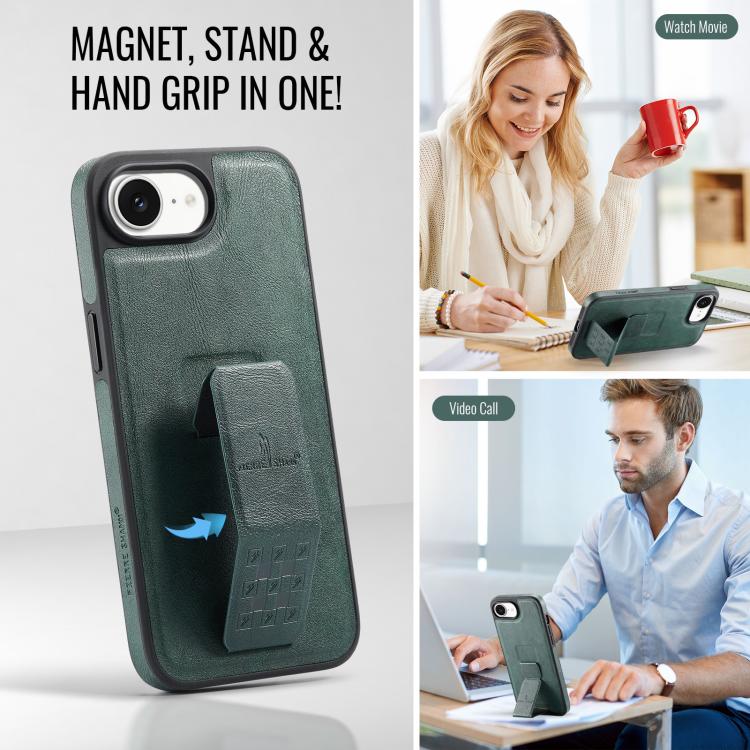 For iPhone 16e Fierre Shann Oil Wax Cow Leather Holder Back Phone Case(Green) - iPhone 16e Cases by FIERRE SHANN | Online Shopping UK | buy2fix