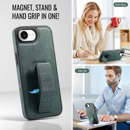 For iPhone 16e Fierre Shann Oil Wax Cow Leather Holder Back Phone Case(Green) - iPhone 16e Cases by FIERRE SHANN | Online Shopping UK | buy2fix