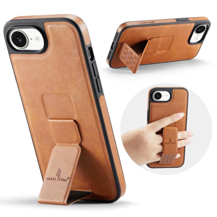 For iPhone 16e Fierre Shann Oil Wax Cow Leather Holder Back Phone Case(Brown) - iPhone 16e Cases by FIERRE SHANN | Online Shopping UK | buy2fix