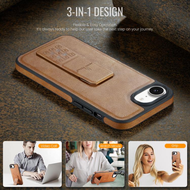 For iPhone 16e Fierre Shann Oil Wax Cow Leather Holder Back Phone Case(Brown) - iPhone 16e Cases by FIERRE SHANN | Online Shopping UK | buy2fix