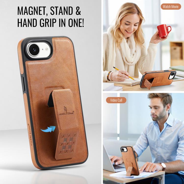 For iPhone 16e Fierre Shann Oil Wax Cow Leather Holder Back Phone Case(Brown) - iPhone 16e Cases by FIERRE SHANN | Online Shopping UK | buy2fix