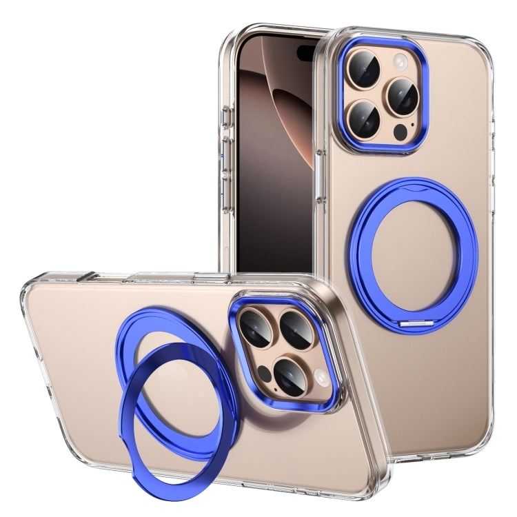 For iPhone 16 Pro Max Ice-Cold Rotating Ring Holder PC MagSafe Phone Case(Blue) - iPhone 16 Pro Max Cases by buy2fix | Online Shopping UK | buy2fix
