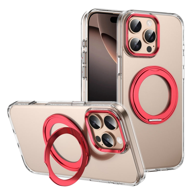 For iPhone 16 Pro Ice-Cold Rotating Ring Holder PC MagSafe Phone Case(Red) - iPhone 16 Pro Cases by buy2fix | Online Shopping UK | buy2fix