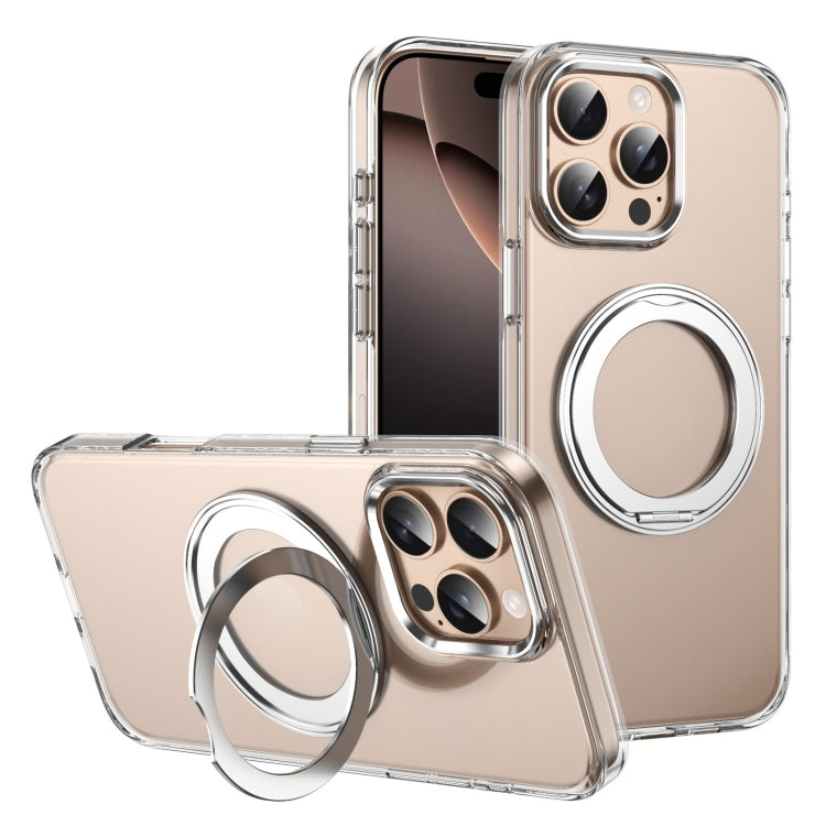 For iPhone 16 Pro Ice-Cold Rotating Ring Holder PC MagSafe Phone Case(Silver) - iPhone 16 Pro Cases by buy2fix | Online Shopping UK | buy2fix