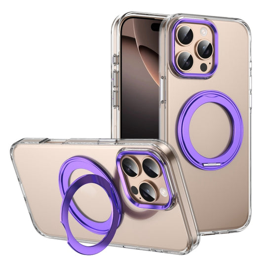 For iPhone 16 Pro Ice-Cold Rotating Ring Holder PC MagSafe Phone Case(Purple) - iPhone 16 Pro Cases by buy2fix | Online Shopping UK | buy2fix