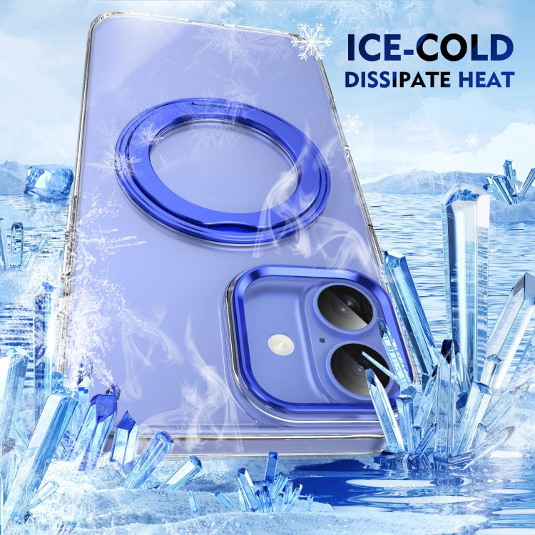 For iPhone 16 Plus Ice-Cold Rotating Ring Holder PC MagSafe Phone Case(Blue) - iPhone 16 Plus Cases by buy2fix | Online Shopping UK | buy2fix
