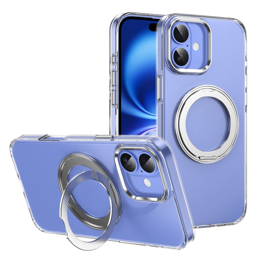 For iPhone 16 Plus Ice-Cold Rotating Ring Holder PC MagSafe Phone Case(Silver) - iPhone 16 Plus Cases by buy2fix | Online Shopping UK | buy2fix