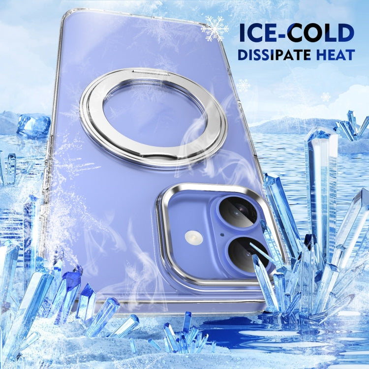 For iPhone 16 Plus Ice-Cold Rotating Ring Holder PC MagSafe Phone Case(Silver) - iPhone 16 Plus Cases by buy2fix | Online Shopping UK | buy2fix