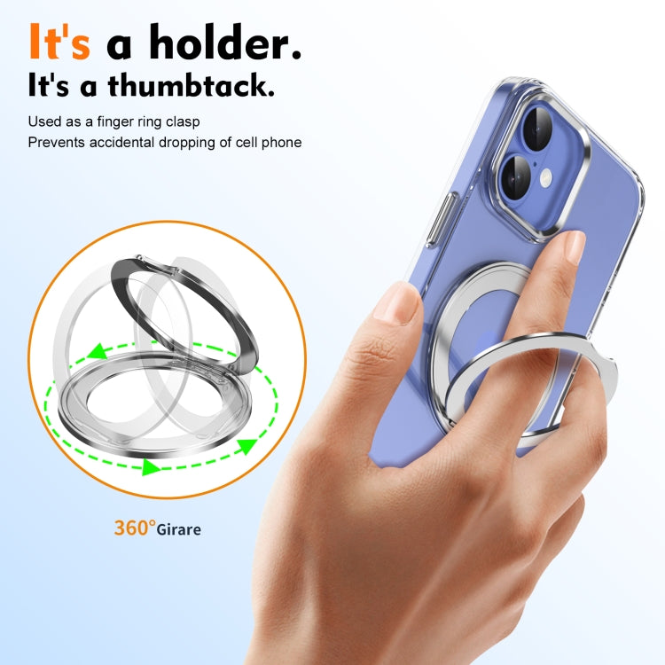 For iPhone 16 Plus Ice-Cold Rotating Ring Holder PC MagSafe Phone Case(Silver) - iPhone 16 Plus Cases by buy2fix | Online Shopping UK | buy2fix