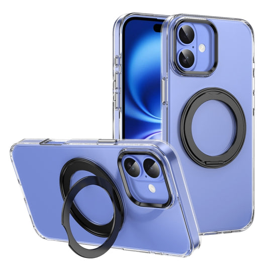 For iPhone 16 Plus Ice-Cold Rotating Ring Holder PC MagSafe Phone Case(Black) - iPhone 16 Plus Cases by buy2fix | Online Shopping UK | buy2fix