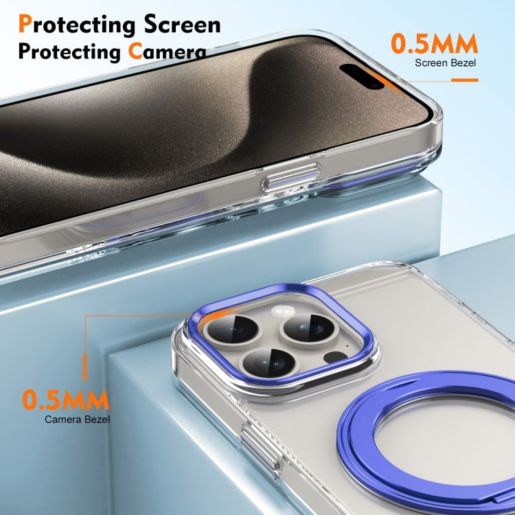 For iPhone 15 Pro Max Ice-Cold Rotating Ring Holder PC MagSafe Phone Case(Blue) - iPhone 15 Pro Max Cases by buy2fix | Online Shopping UK | buy2fix