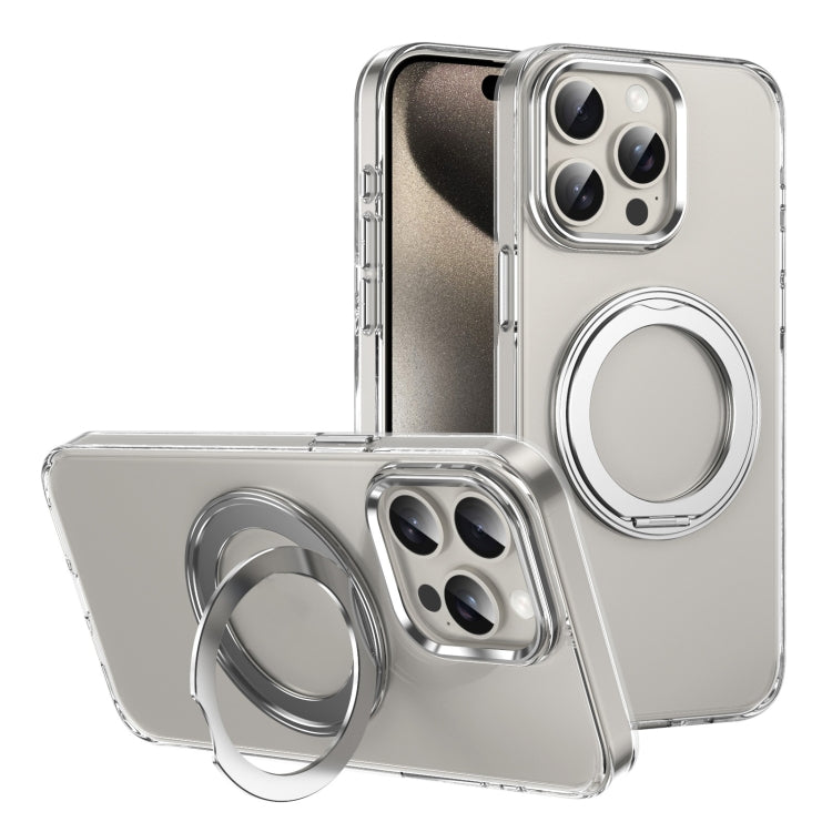For iPhone 15 Pro Max Ice-Cold Rotating Ring Holder PC MagSafe Phone Case(Silver) - iPhone 15 Pro Max Cases by buy2fix | Online Shopping UK | buy2fix
