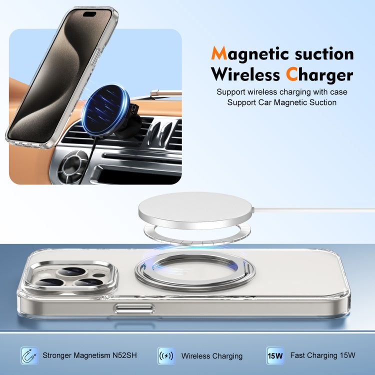For iPhone 15 Pro Max Ice-Cold Rotating Ring Holder PC MagSafe Phone Case(Silver) - iPhone 15 Pro Max Cases by buy2fix | Online Shopping UK | buy2fix