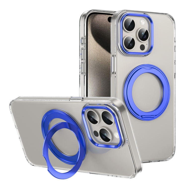 For iPhone 15 Pro Ice-Cold Rotating Ring Holder PC MagSafe Phone Case(Blue) - iPhone 15 Pro Cases by buy2fix | Online Shopping UK | buy2fix